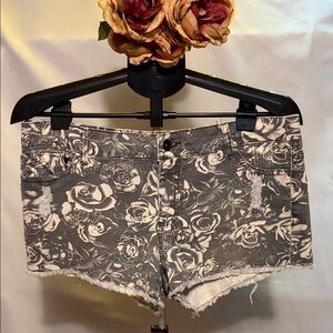 Lovesick Gray and White Floral Denim Shorts
